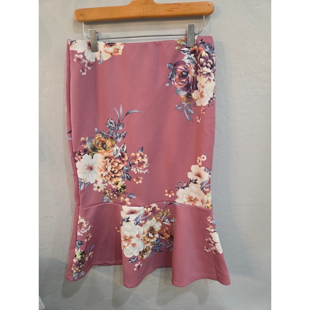 Haute Monde Mauve Floral Trumpet Mermaid Midi Skirt Large HMS40072-U106
